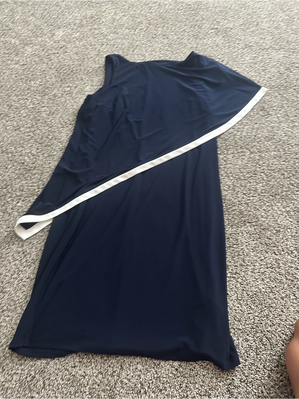 Ralph Lauren Navy One-Shoulder Cape Dress with White Trim